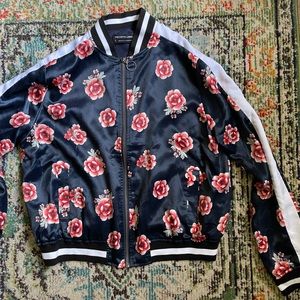 The fifth label satin floral bomber medium blue and pink